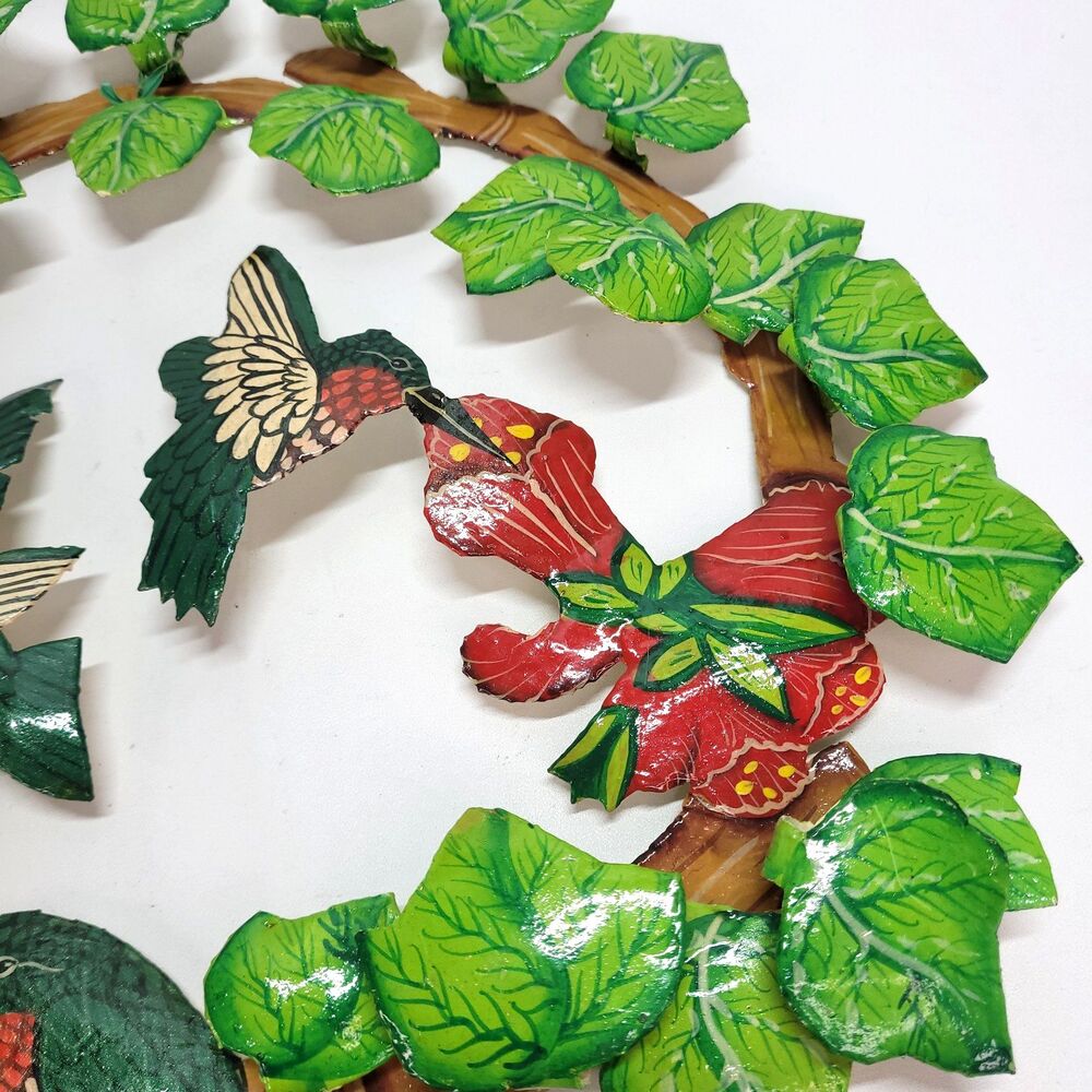 Hummingbird Metal Tole Ware Wreath 14" Kirklands Handpainted 3D Bird Sculpture
